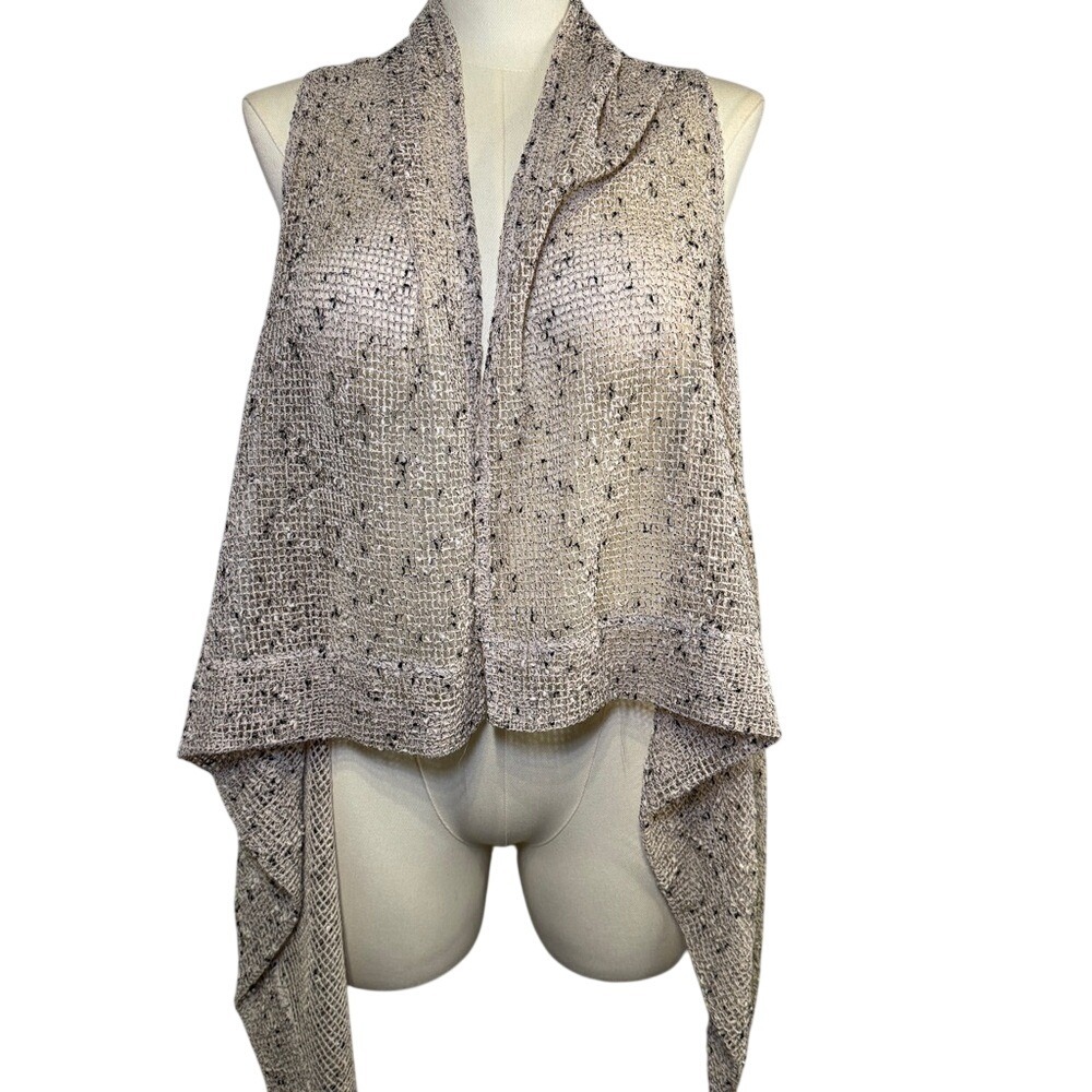 Keren Hart Mesh Pointed Edge Open Vest Tan Black Speckled One Size NWT